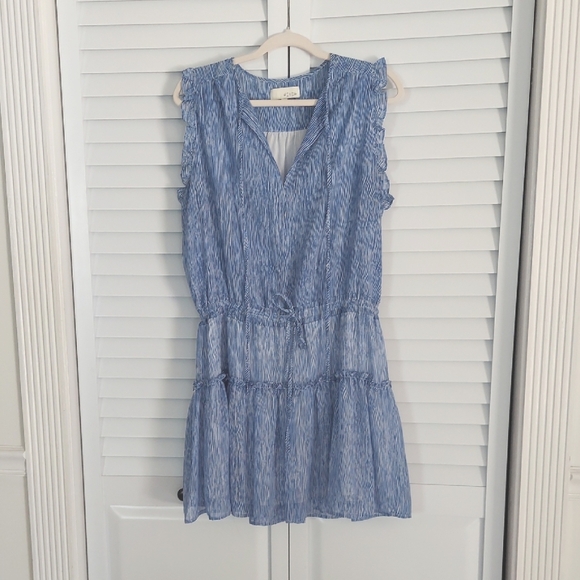 Pinch Dresses & Skirts - PINCH Dress, Size L, Ruffles Details, Tie Front‎ Vneck, Sleeveless, Blue & White